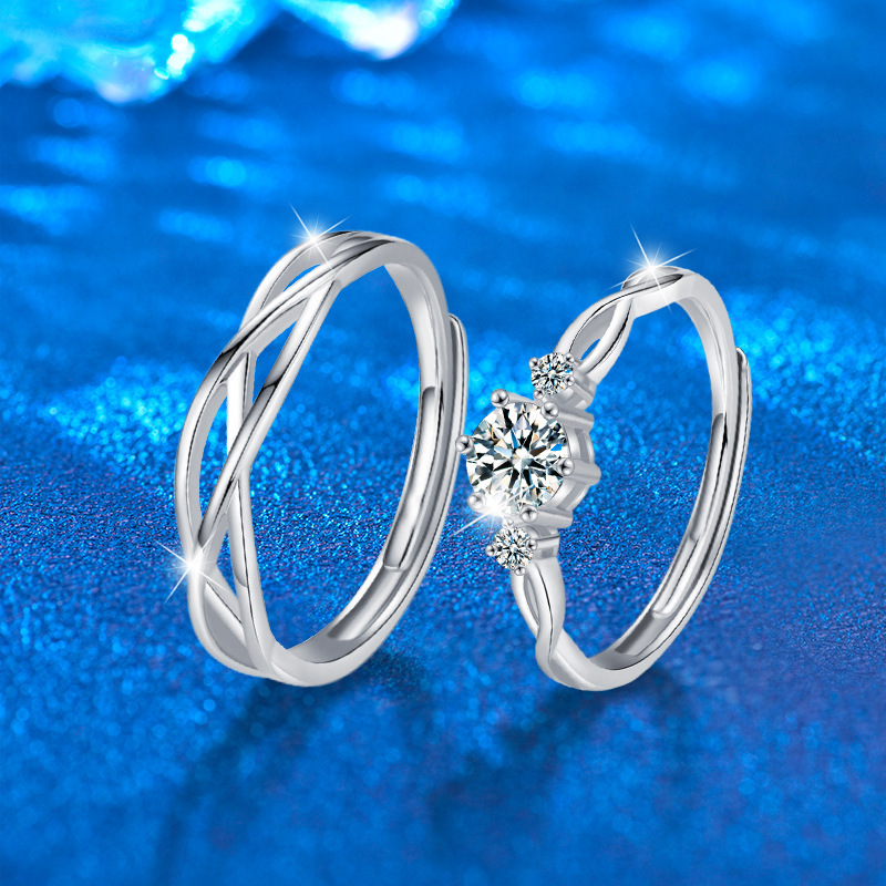 925 Silver Moissanite Couple Ring for Engagement Wedding Anniversary